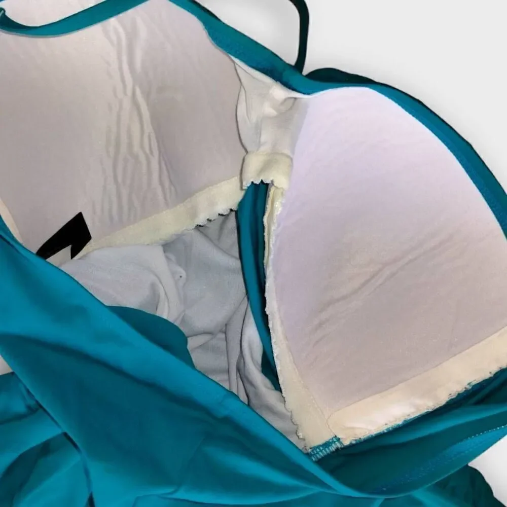 ANA Womens Swimsuit Sz 14 One Piece Turquoise Bra Support Ruched Torso High Legs